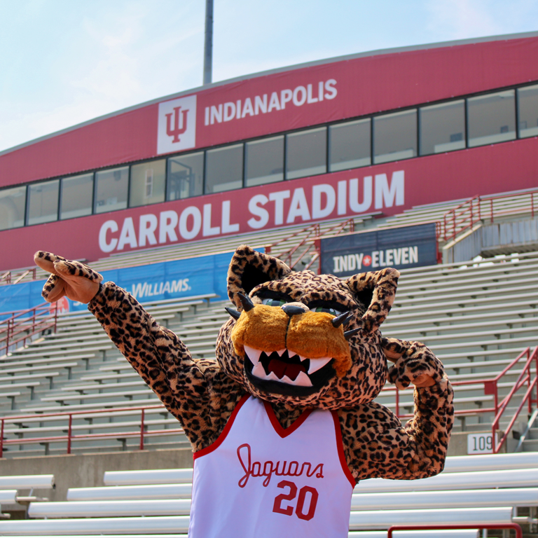 Jawz doing a pose outside the IU Indianapolis Carroll Stadium.